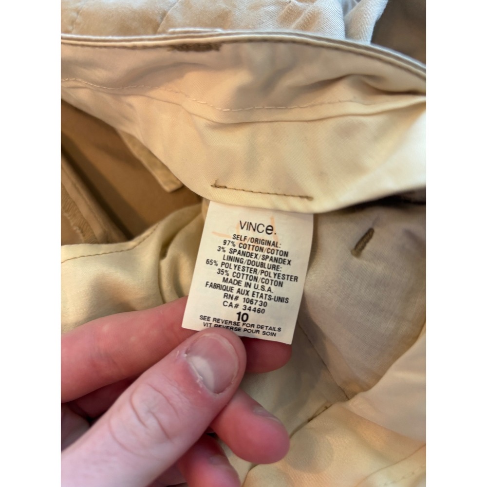 Vince Khaki Tan Pleated Cotton Blend Chino Trousers Pants Size 10 Made in USA - Picture 5 of 9